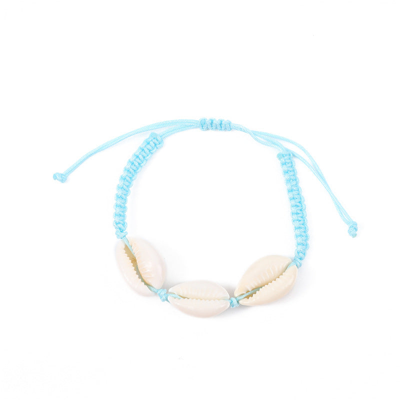 Cowrie Shell Braided Cord Adjustable Bracelet - LightBlue