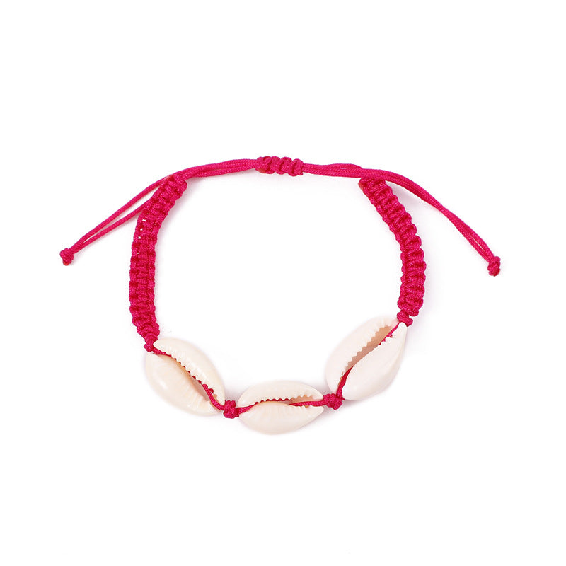 Cowrie Shell Braided Cord Adjustable Bracelet - LightRed