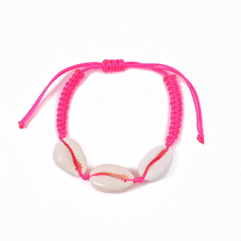 Cowrie Shell Braided Cord Adjustable Bracelet - Pink