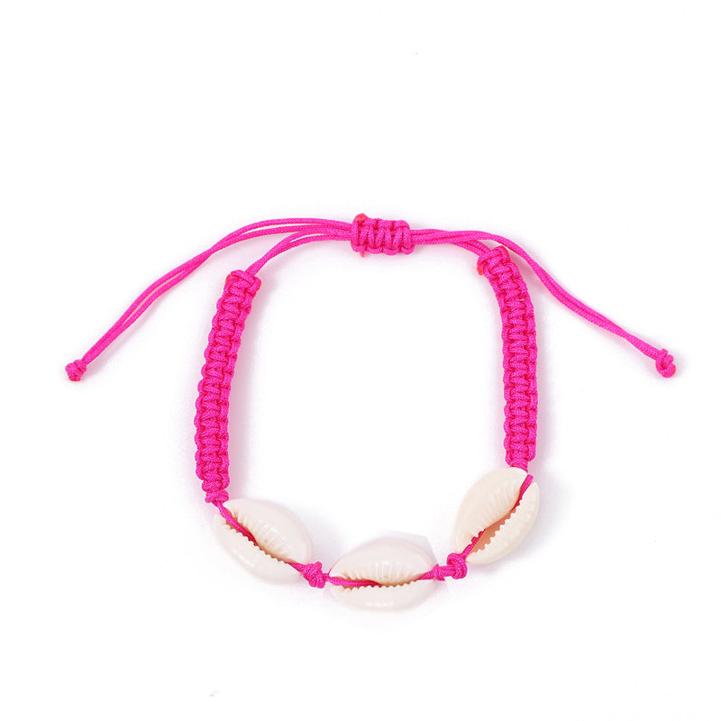 Cowrie Shell Braided Cord Adjustable Bracelet - Rose