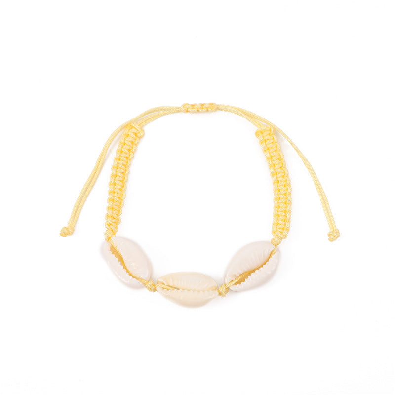 Cowrie Shell Braided Cord Adjustable Bracelet - Yellow