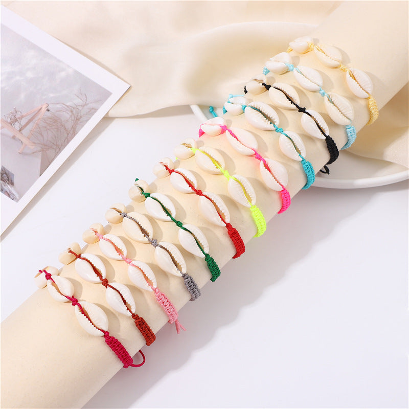 Cowrie Shell Braided Cord Adjustable Bracelet