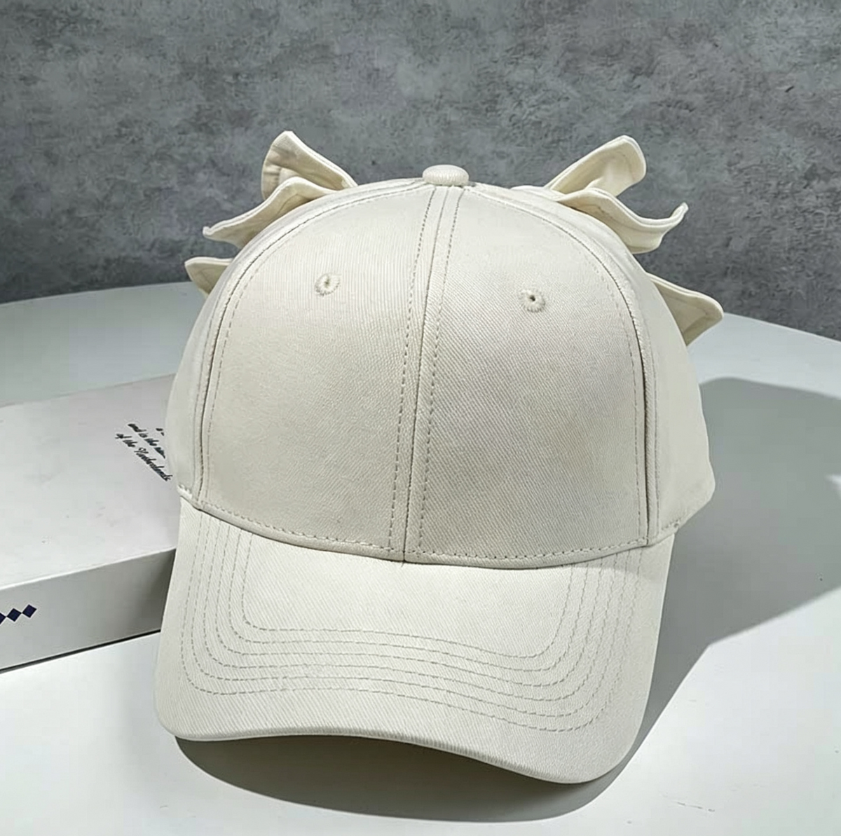 Oversized Bow Back Cotton Baseball Cap - Beige