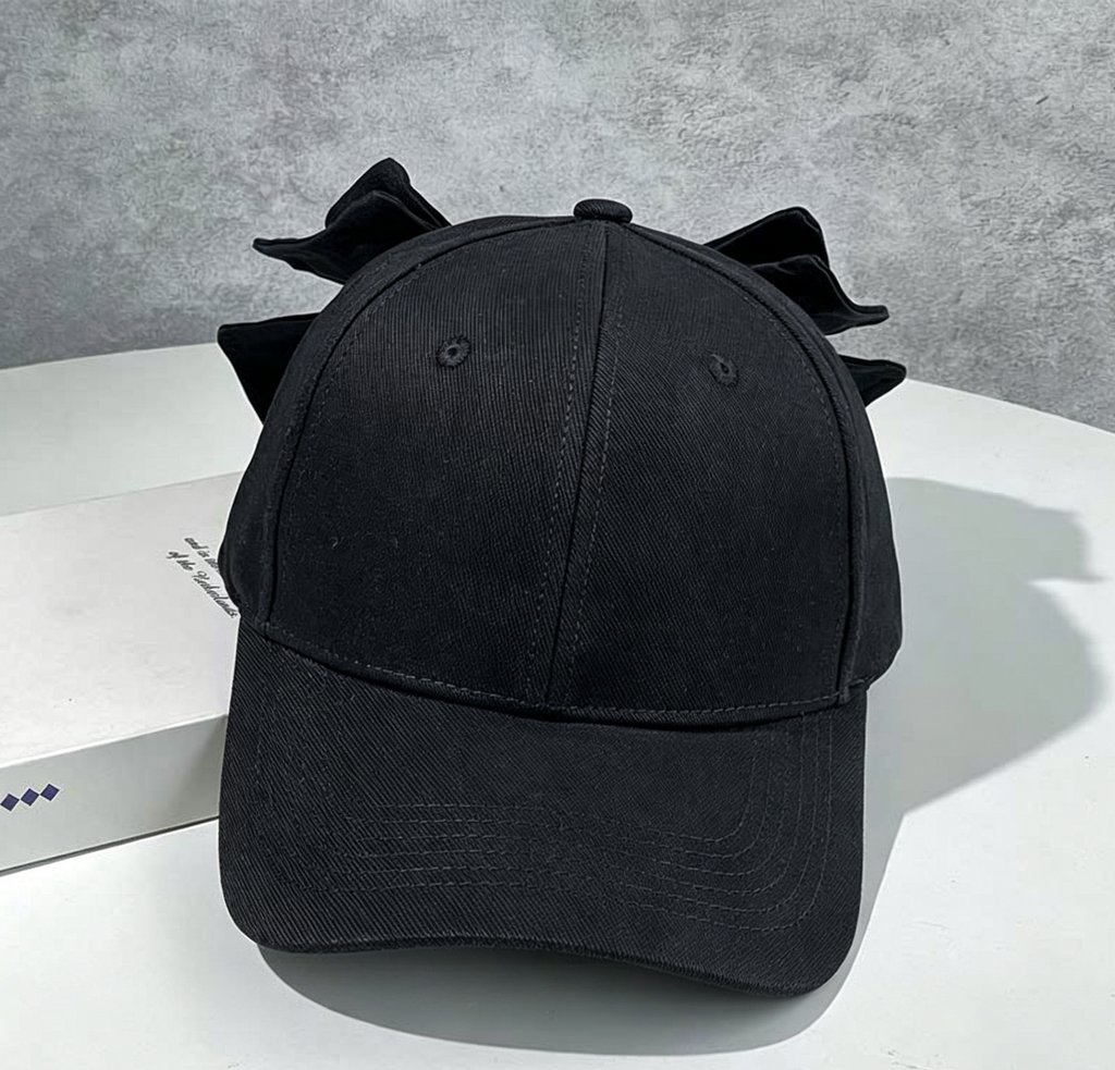 Oversized Bow Back Cotton Baseball Cap - Black