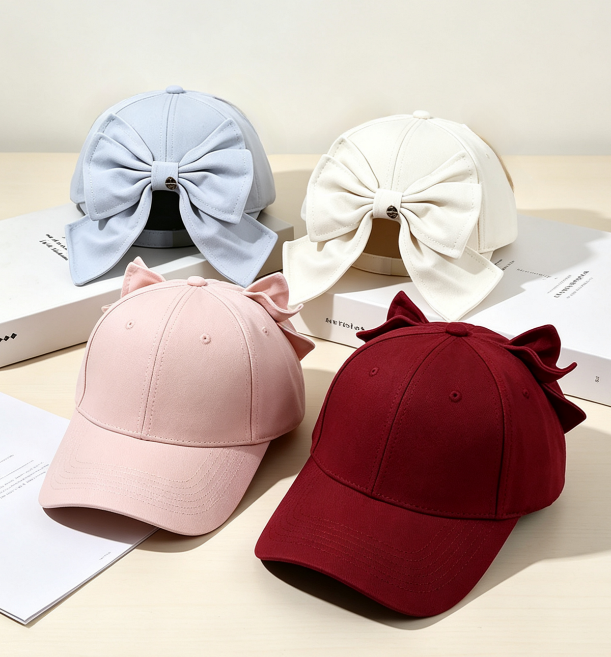 Oversized Bow Back Cotton Baseball Cap - Pink