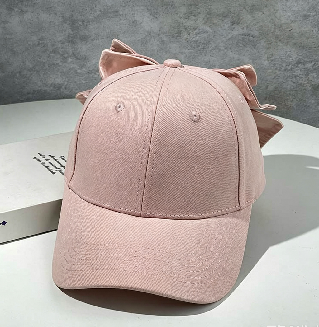 Oversized Bow Back Cotton Baseball Cap - Pink - 1