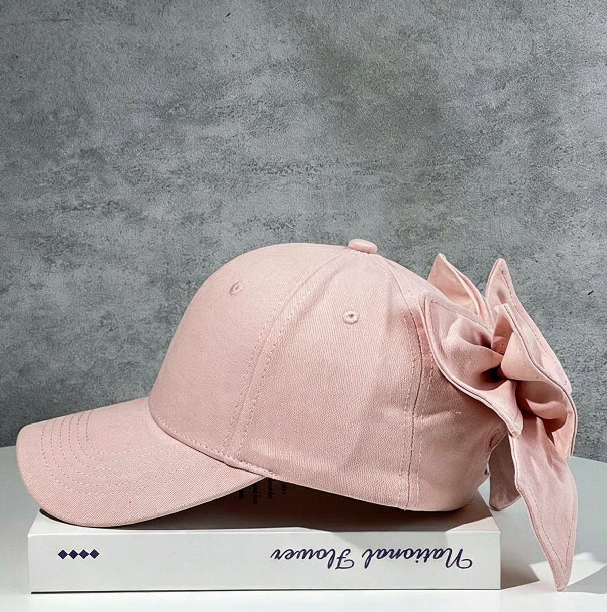 Oversized Bow Back Cotton Baseball Cap - Pink - 3