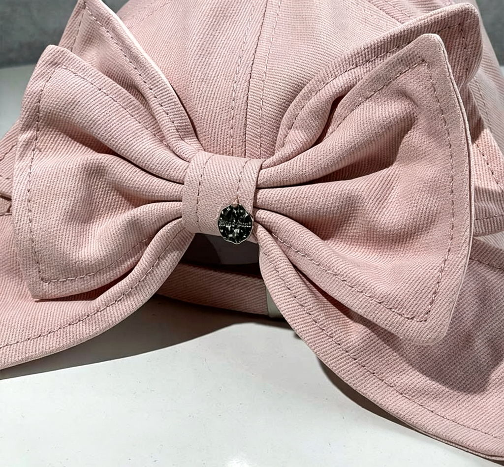 Oversized Bow Back Cotton Baseball Cap - Pink - 4