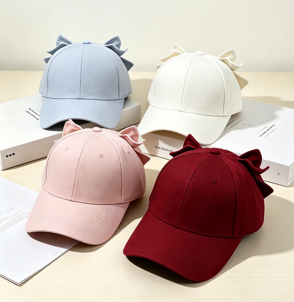 Oversized Bow Back Cotton Baseball Cap - Pink - 6