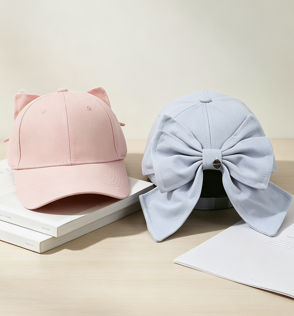 Oversized Bow Back Cotton Baseball Cap - Pink - 7