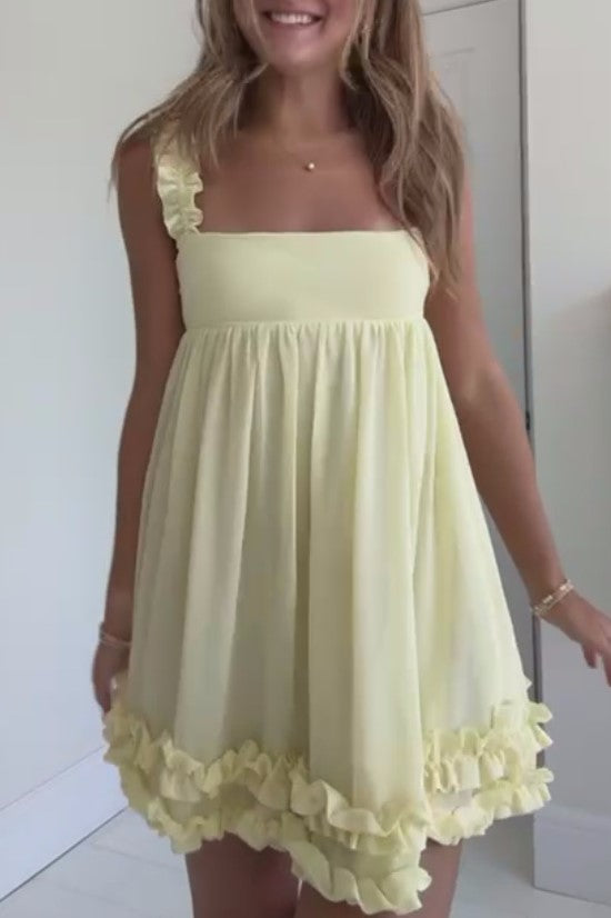 Empire Waist Ruffle Trim Babydoll Minidress - butter