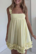 Empire Waist Ruffle Trim Babydoll Minidress - butter
