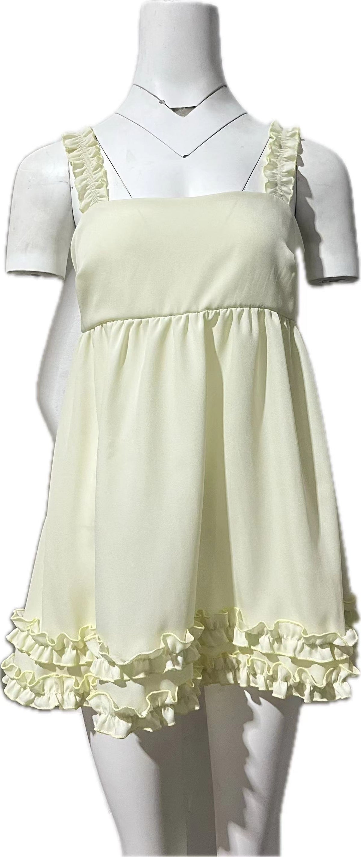Empire Waist Ruffle Trim Babydoll Minidress - butter - 4