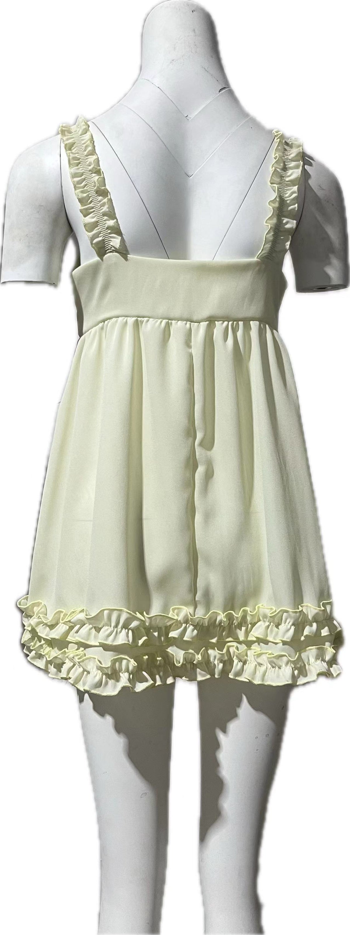 Empire Waist Ruffle Trim Babydoll Minidress - butter - 5