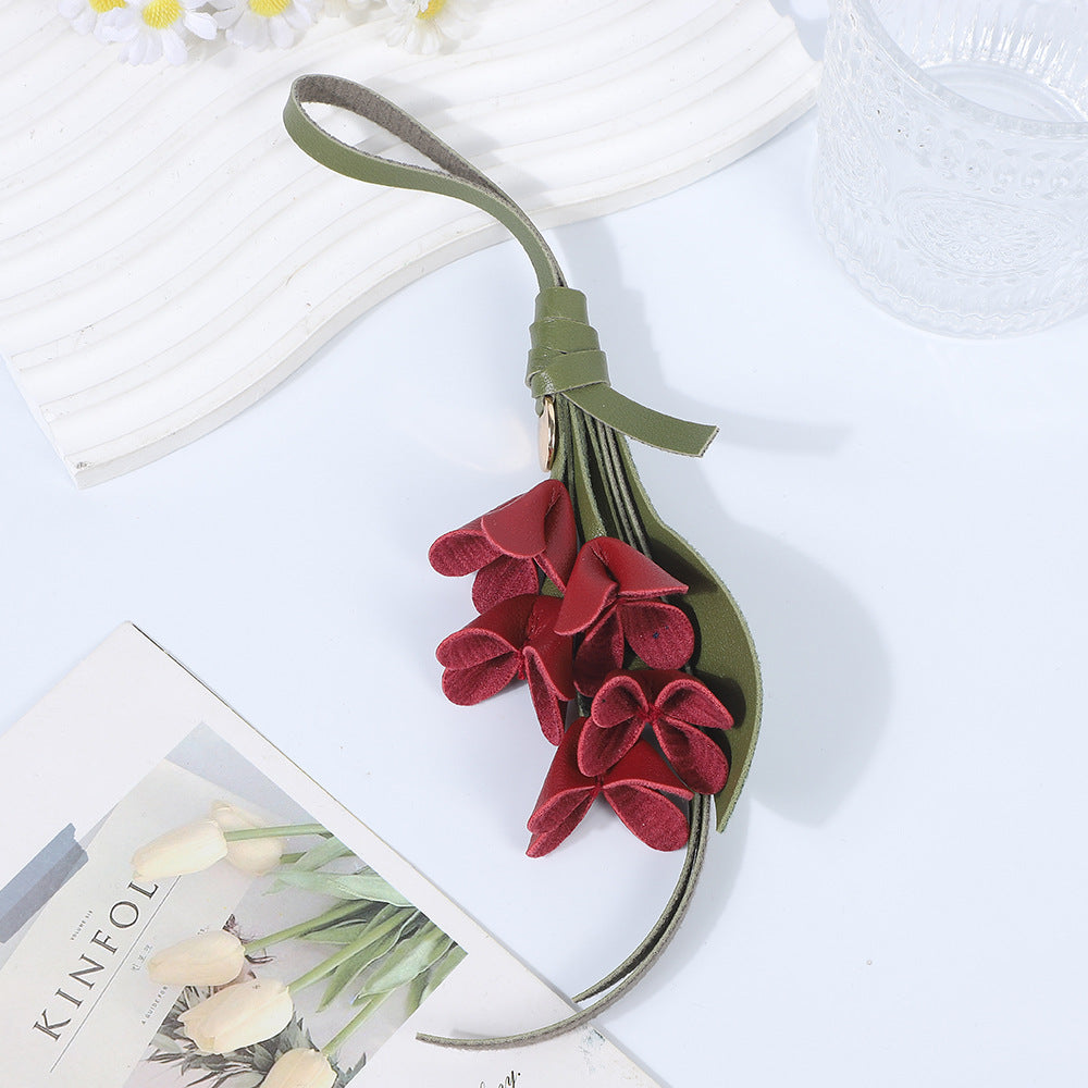 Tulip Bloom Purse Charm With Loop Strap - Red