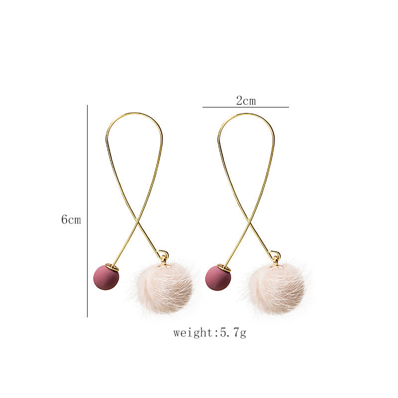 Crossed Wire Loop Pom Drop Earrings - Gold