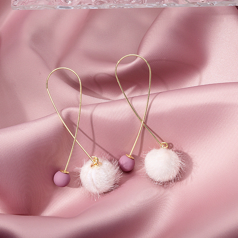 Crossed Wire Loop Pom Drop Earrings - Gold - 1