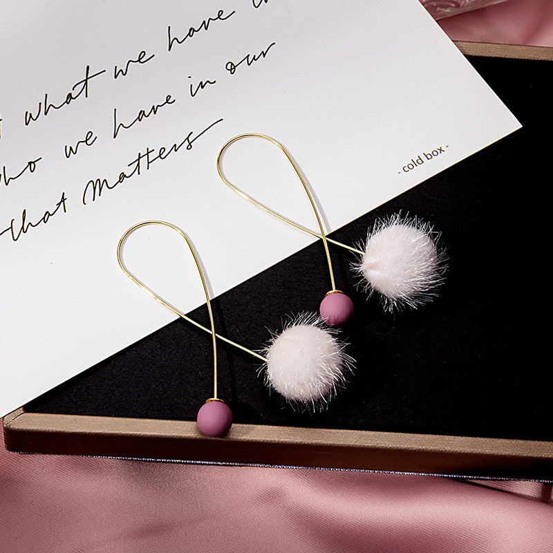 Crossed Wire Loop Pom Drop Earrings - Gold - 2