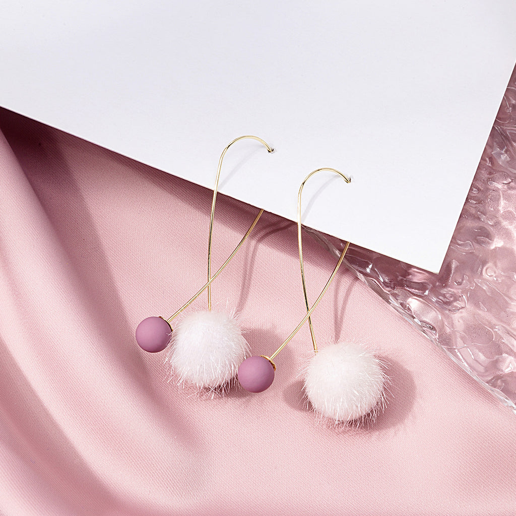 Crossed Wire Loop Pom Drop Earrings - Gold - 3