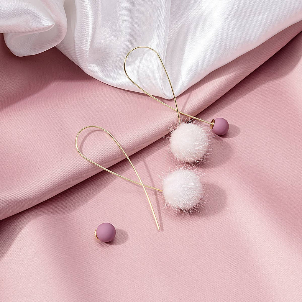 Crossed Wire Loop Pom Drop Earrings