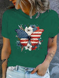 Patriotic Flag Butterfly Floral Graphic T-Shirt - Green