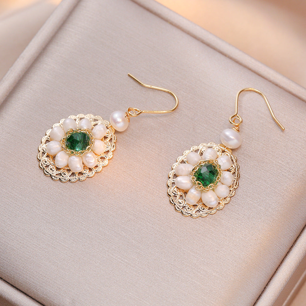 Vintage Pearl Cluster Oval Hook Earrings - White