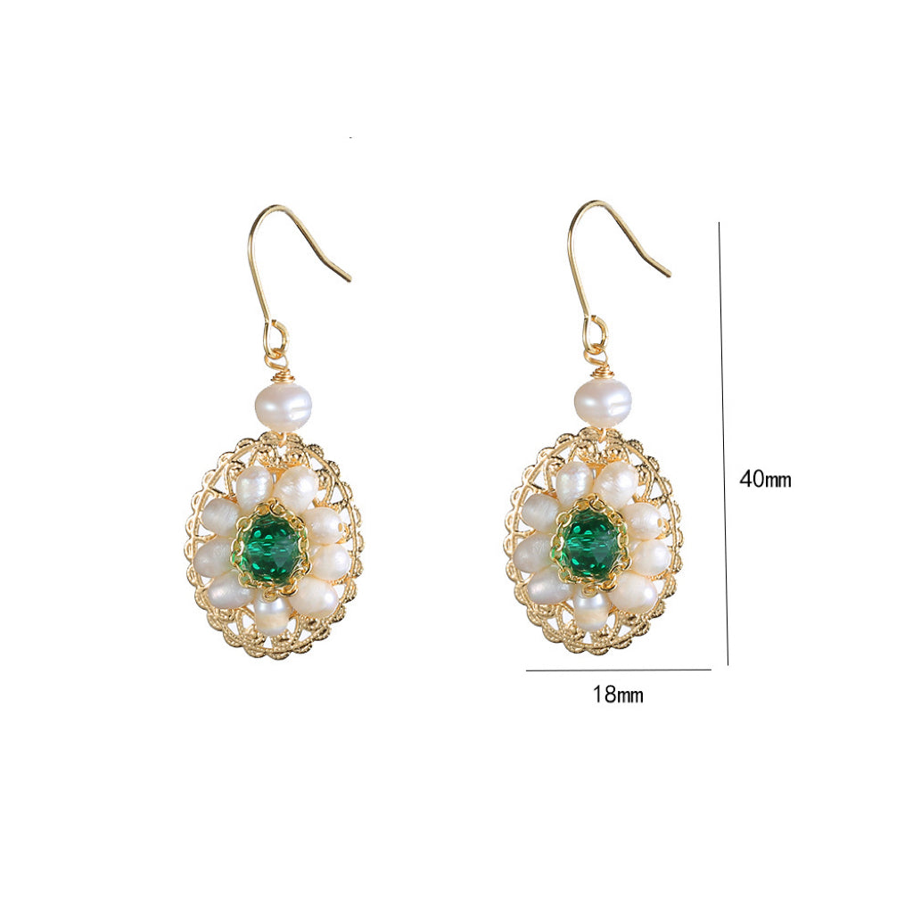 Vintage Pearl Cluster Oval Hook Earrings - White - 1