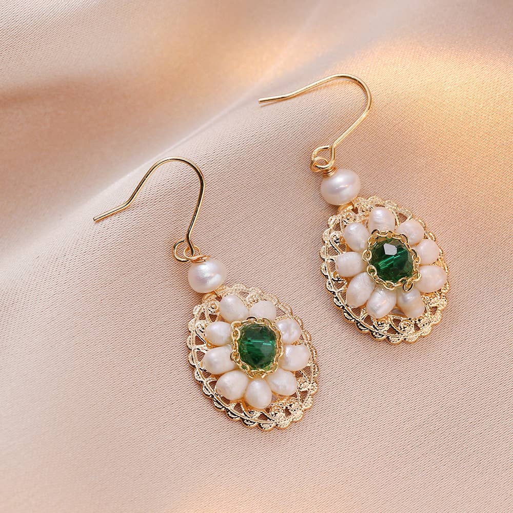 Vintage Pearl Cluster Oval Hook Earrings
