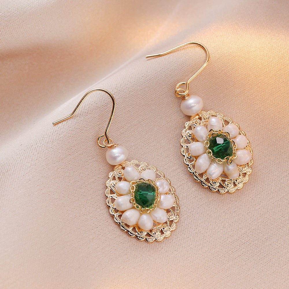 Vintage Pearl Cluster Oval Hook Earrings - view 1