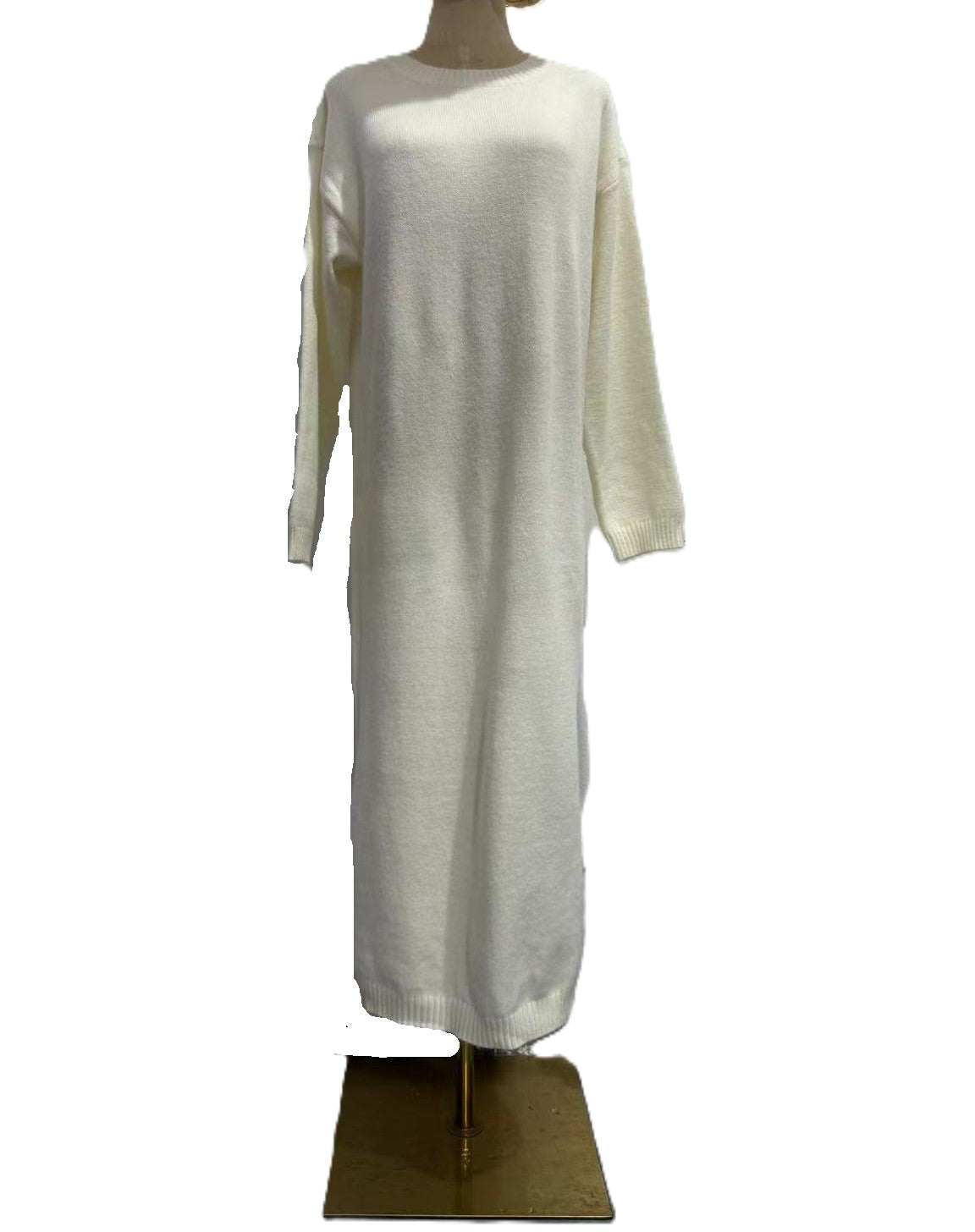 Slouchy Knit Crewneck Maxi Dress - White