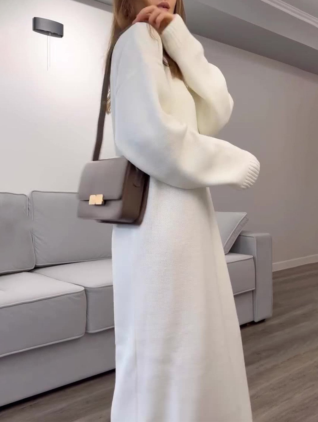 Slouchy Knit Crewneck Maxi Dress - White - 2