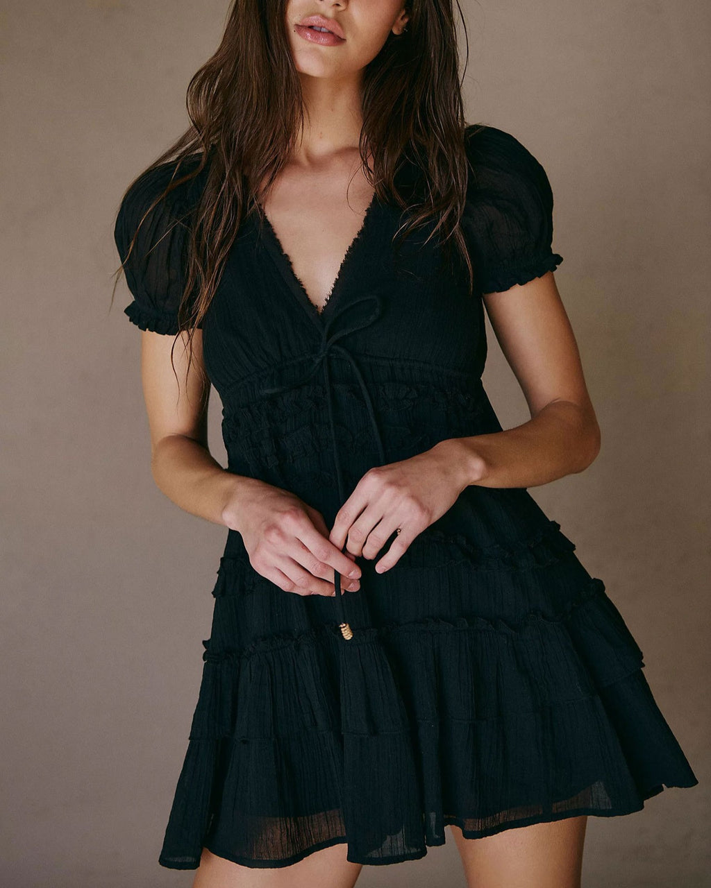 Coquette Ruffle Tiered Babydoll Mini Dress - Black