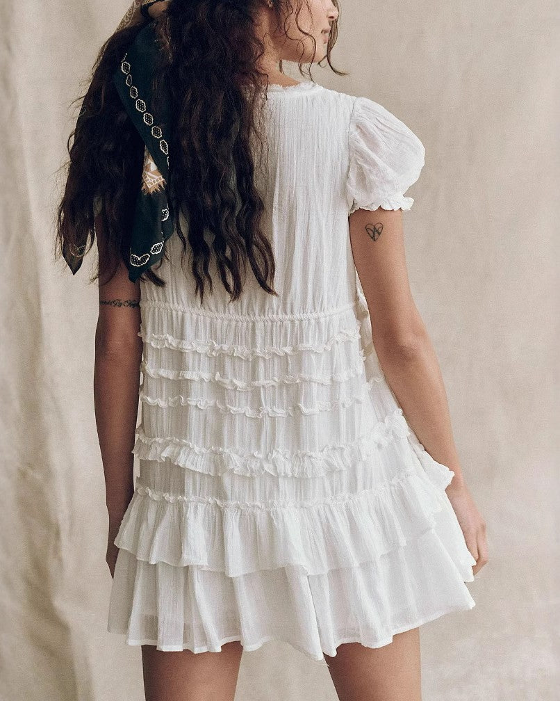 Coquette Ruffle Tiered Babydoll Mini Dress - White - 1