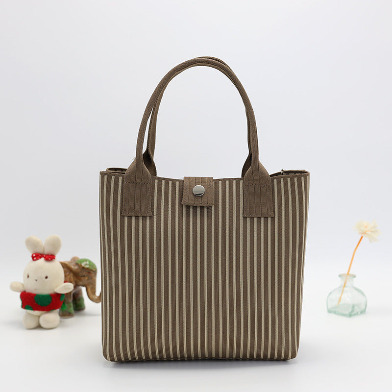 Houndstooth Knit Handbag Tote With Snap - Stripe_Coffee