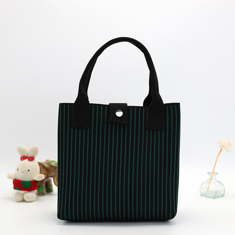 Houndstooth Knit Handbag Tote With Snap - Stripe_Green