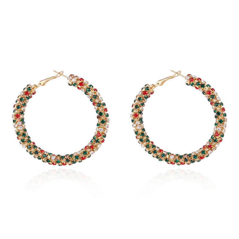Festive Crystal Cluster Hoop Earrings - Gold