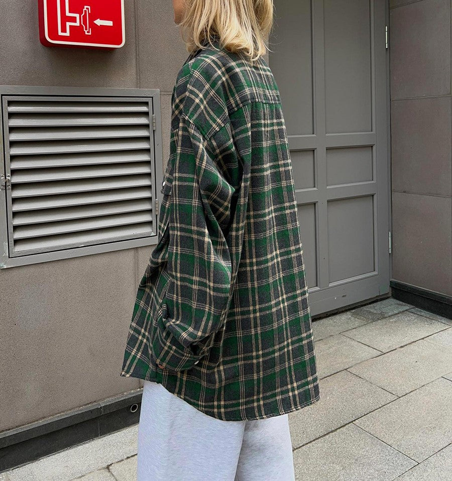 Two Pocket Plaid Longline Flannel Shirt - Dark green - 2