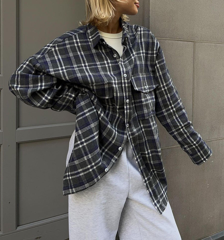 Two Pocket Plaid Longline Flannel Shirt - Dark green - 3
