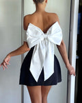 Oversized Bow Back Strapless Mini Dress - Black