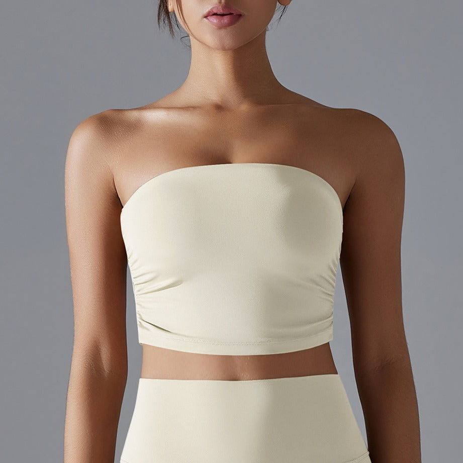 Ruched Back Padded Strapless Yoga Bandeau Bra
