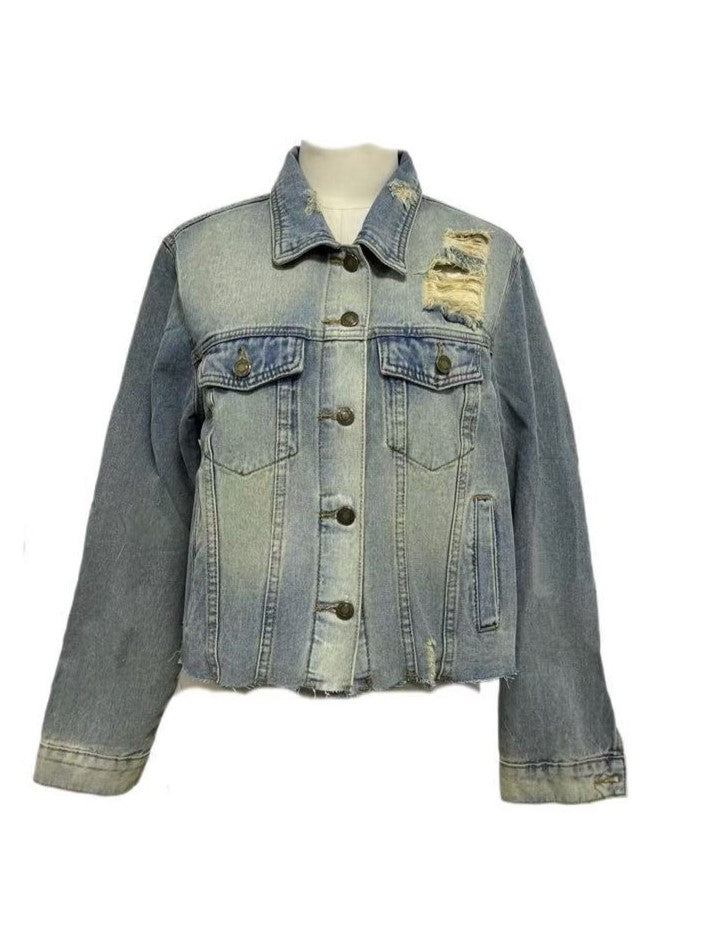 Western Distressed Washed Denim Jacket - Light - 1
