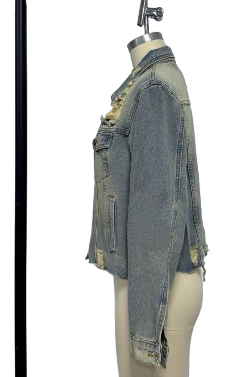 Western Distressed Washed Denim Jacket - Light - 2