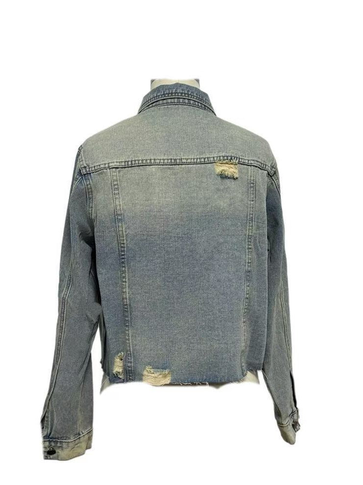 Western Distressed Washed Denim Jacket - Light - 3
