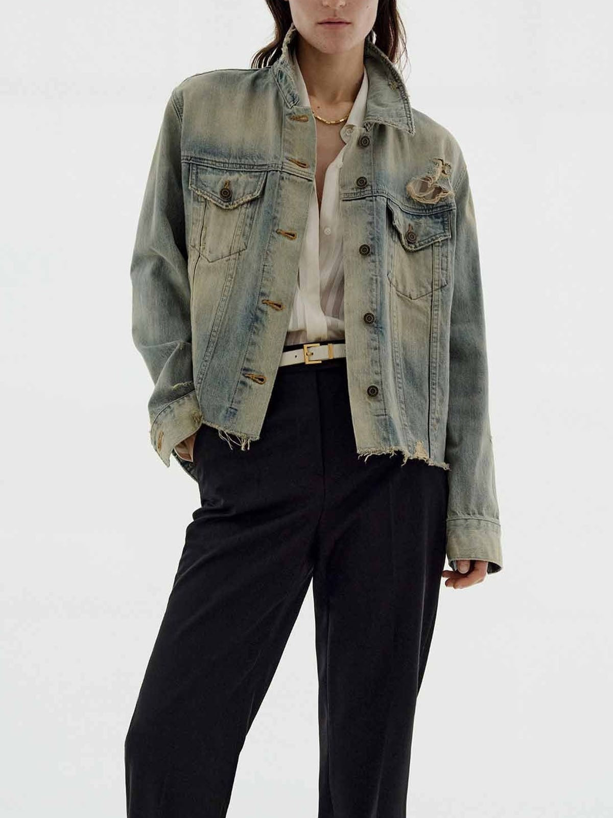 Western Distressed Washed Denim Jacket - Light - 4