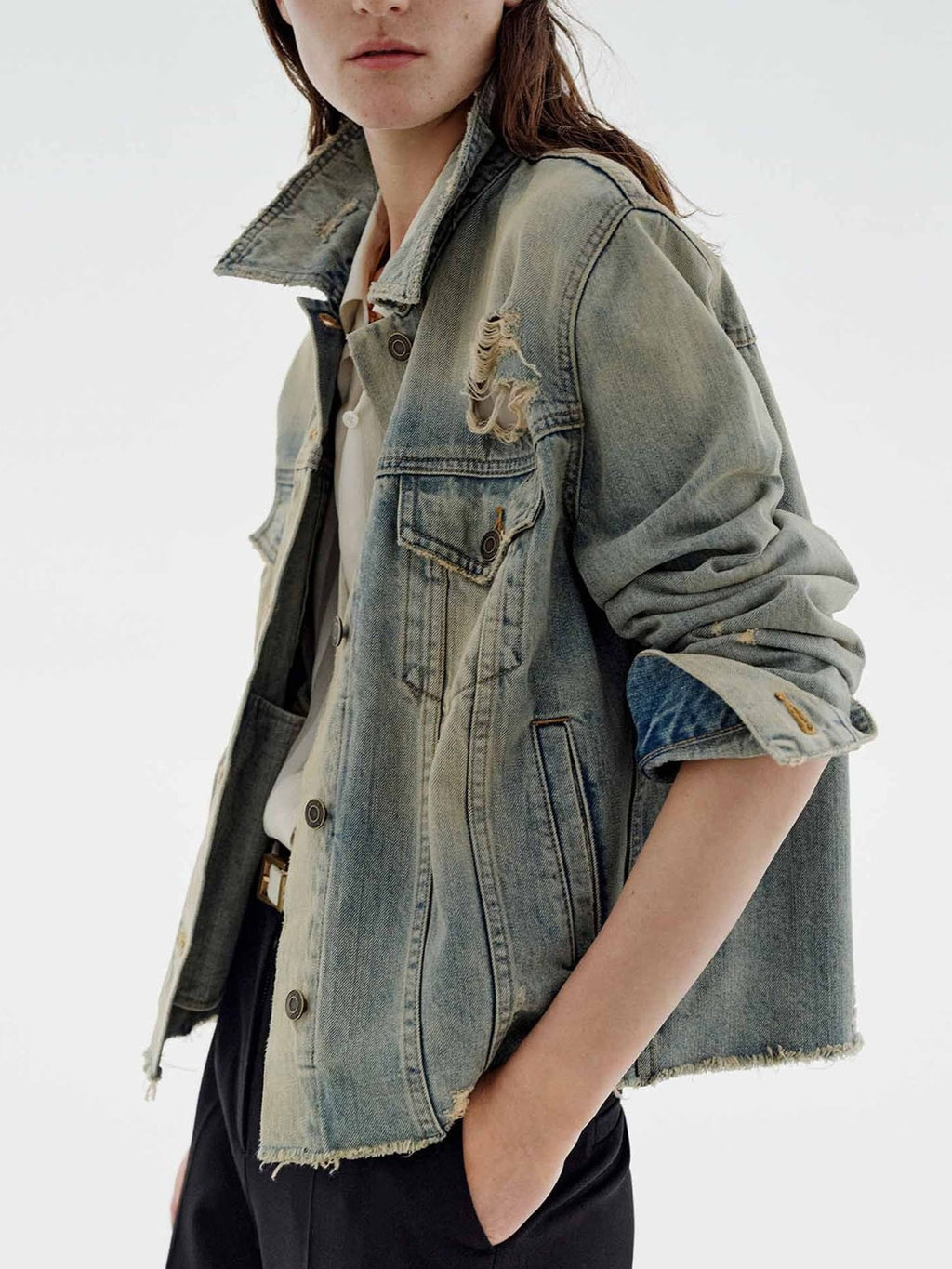 Western Distressed Washed Denim Jacket - Light - 6
