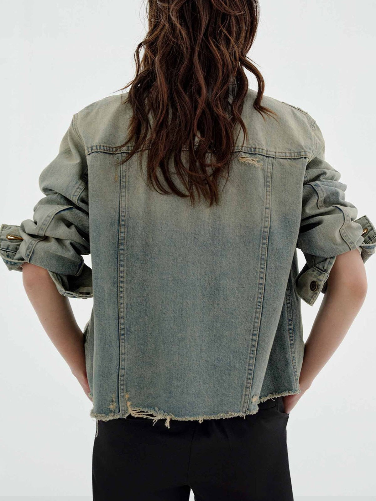 Western Distressed Washed Denim Jacket - Light - 7