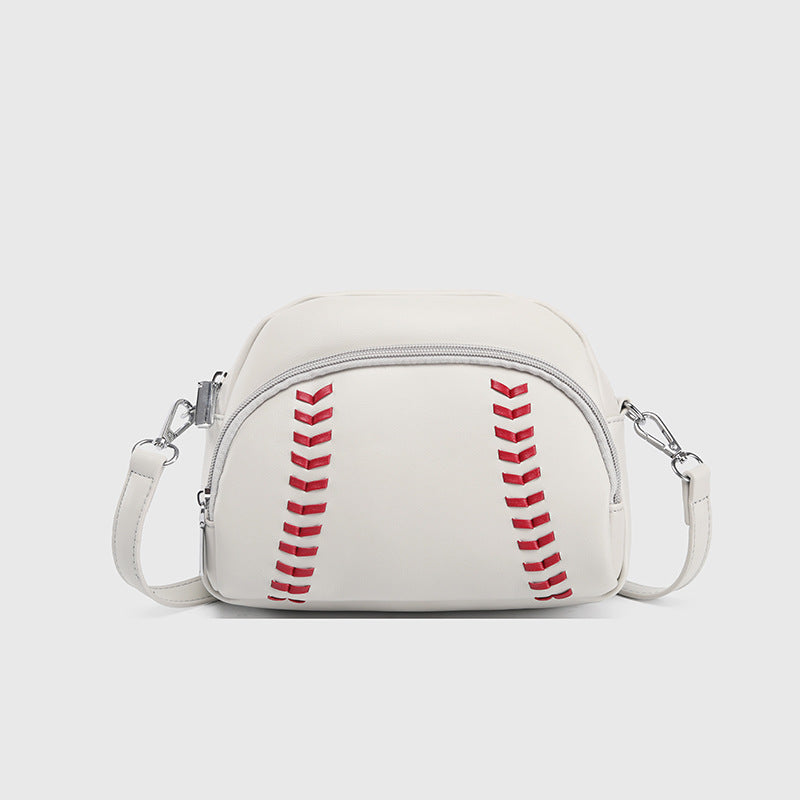 Baseball Stitch Dome Crossbody Bag - White