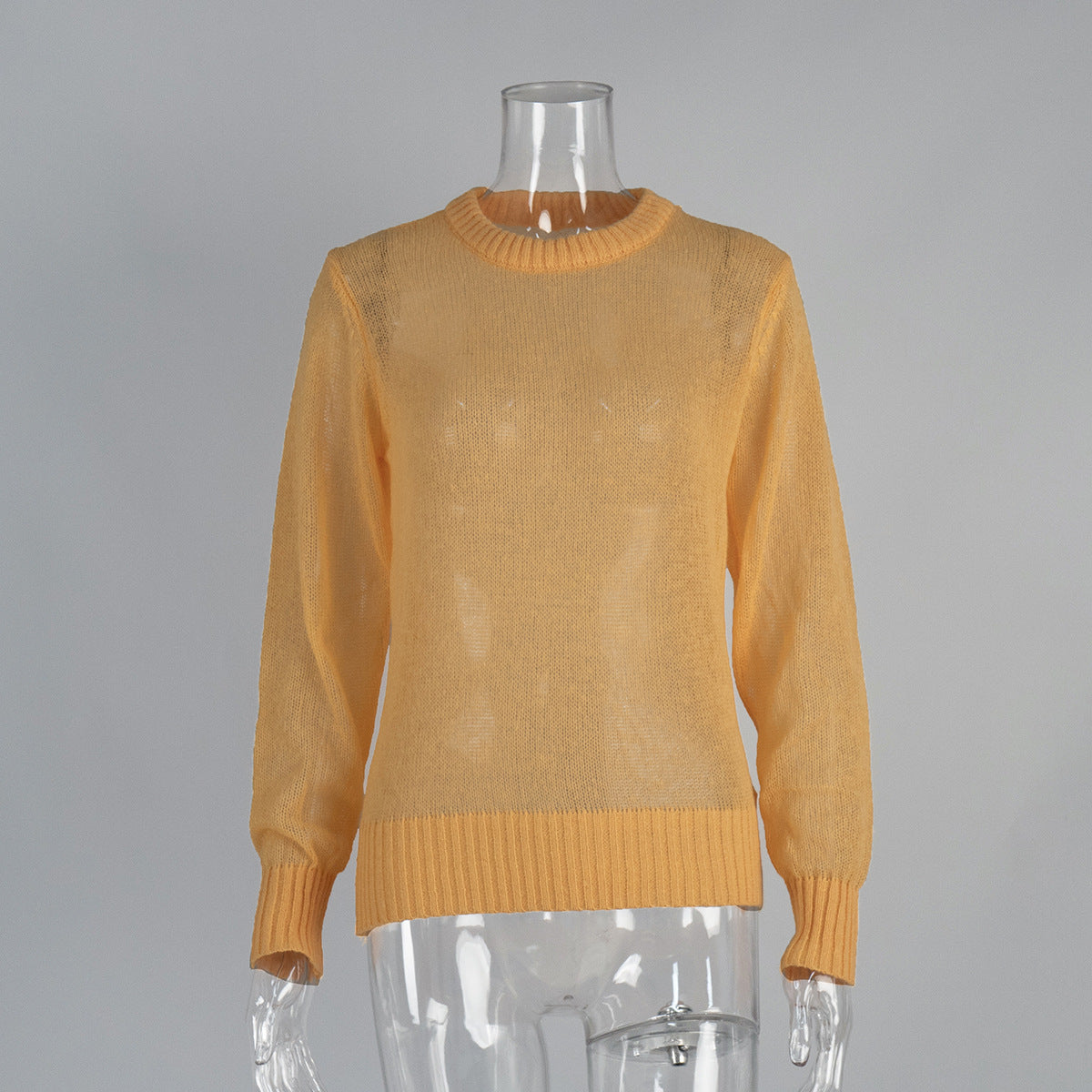 Sheer Mohair Blend Crewneck Knit Sweater - Yelow