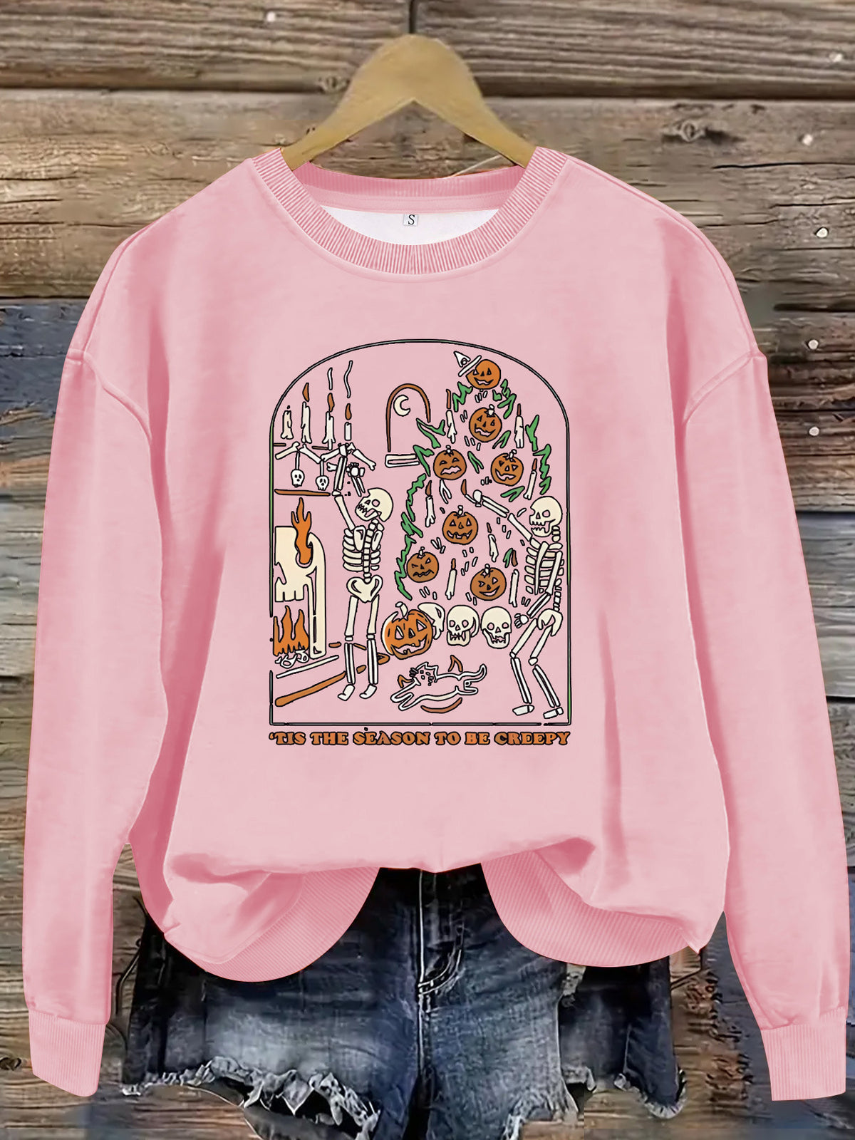 Skeleton Pumpkin Tree Graphic Sweatshirt - Pink