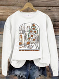Skeleton Pumpkin Tree Graphic Sweatshirt - White